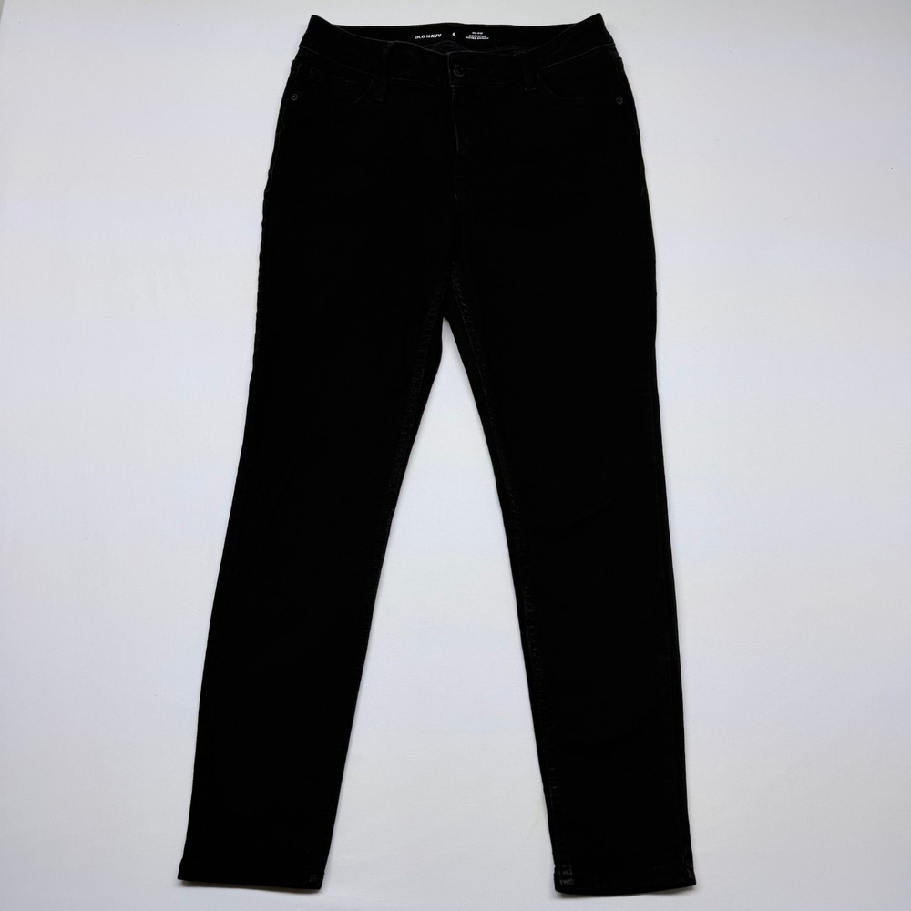 Old Navy Rockstar Super Skinny Jeans Womens 6 Black Mid Rise Solid Denim Pants